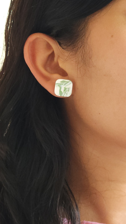 Green and White Marble Studs - The Not So Perfect Version