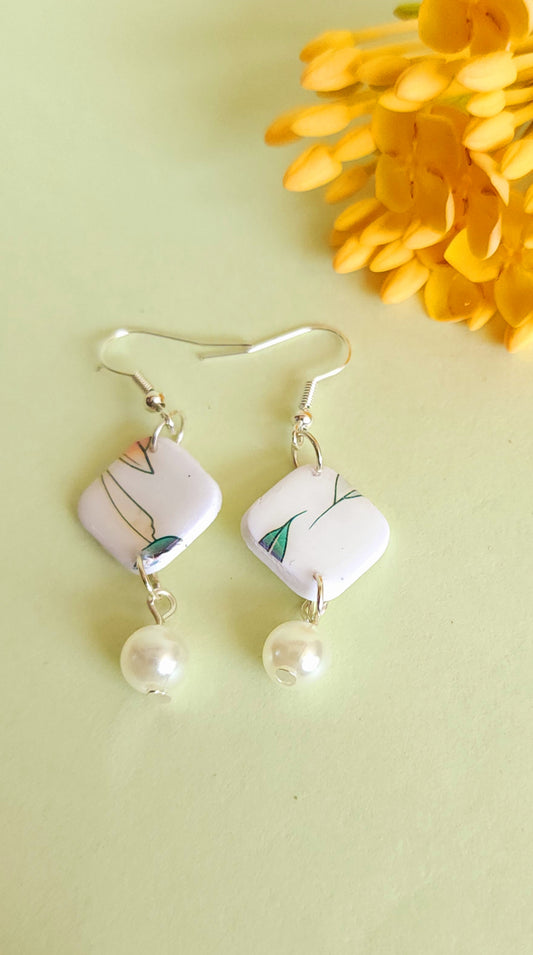 Leaves on White Pearl Dangles