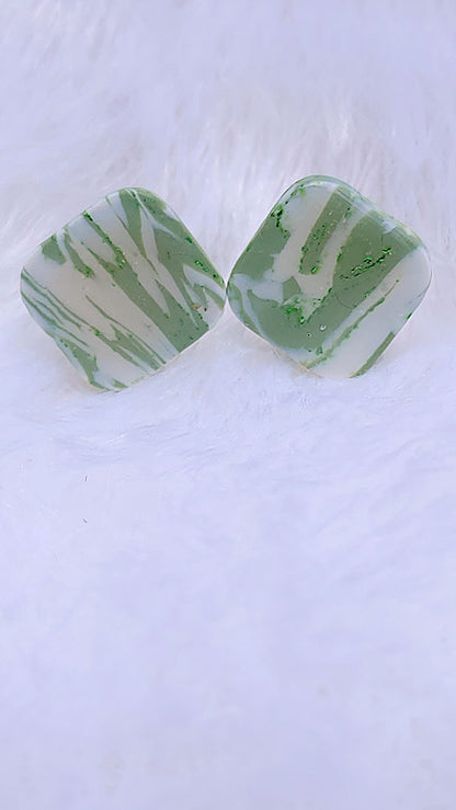 Green and White Marble Studs - The Not So Perfect Version