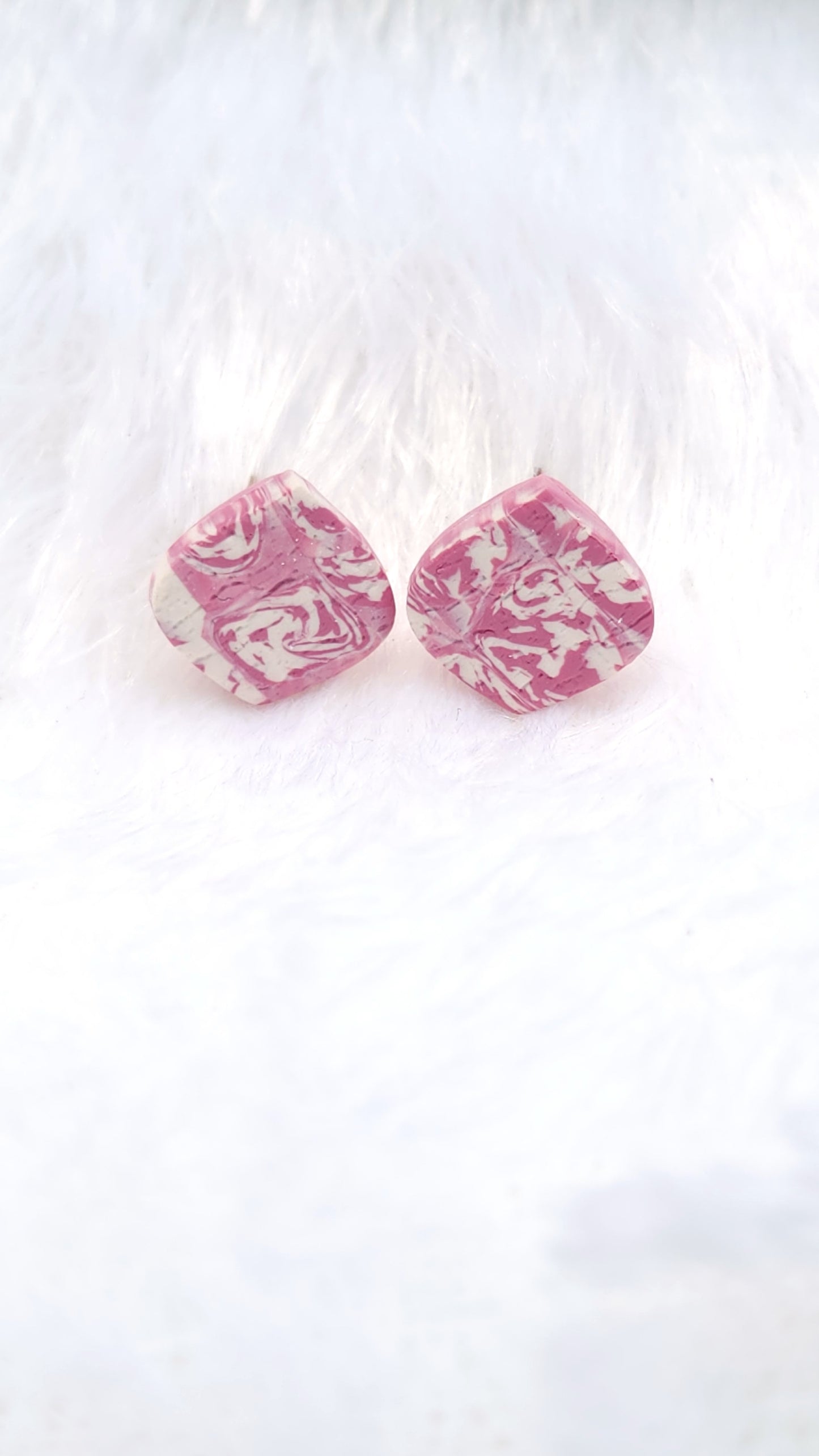 Pink Ecru Marble Studs - Leaf