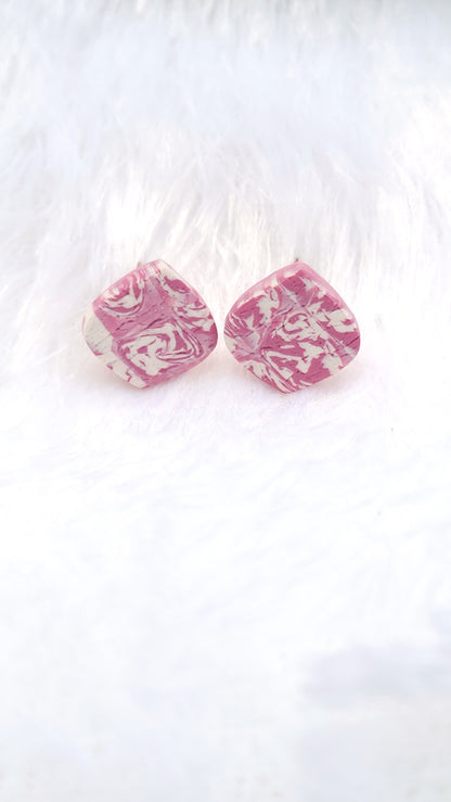 Pink Ecru Marble Studs - Leaf