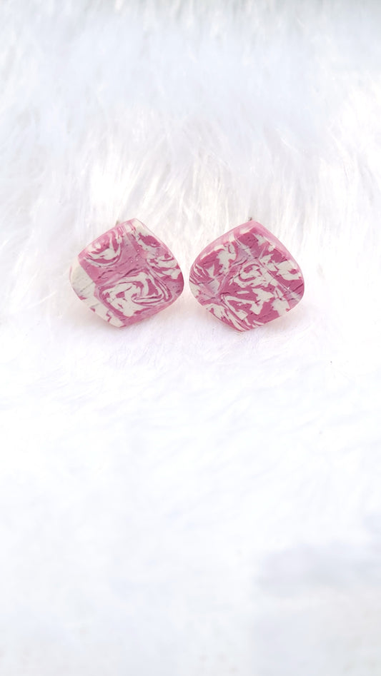 Pink Ecru Marble Studs - Leaf