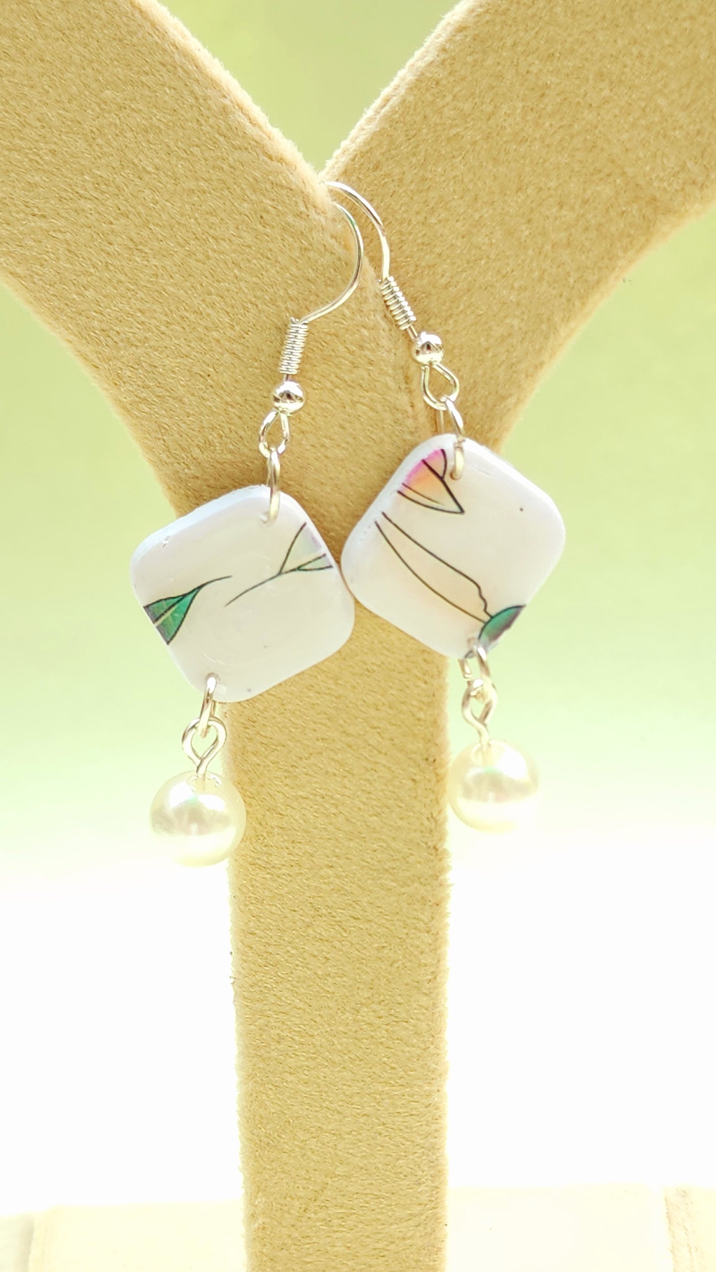 Leaves on White Pearl Dangles