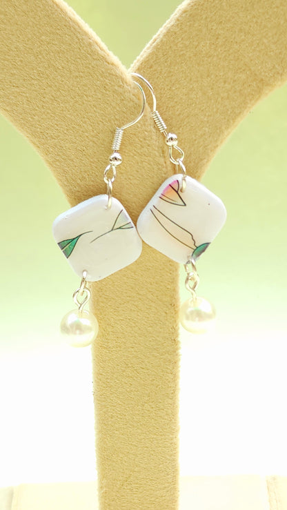 Leaves on White Pearl Dangles