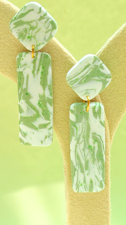 Green and White Marble Dangles