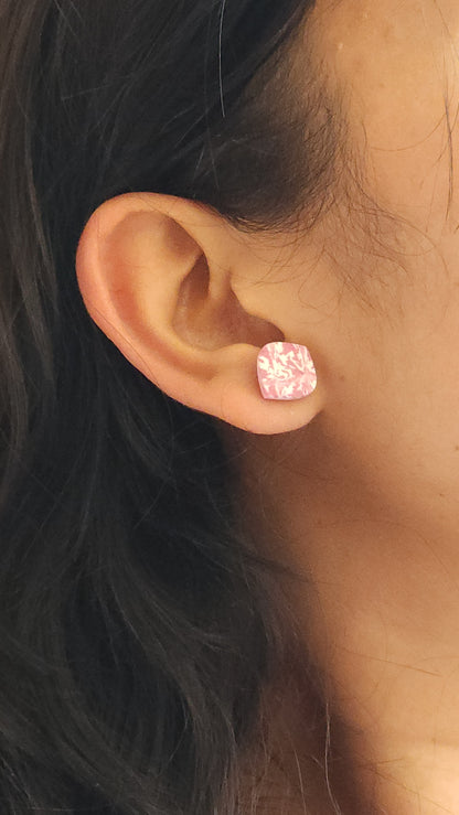 Pink Ecru Marble Studs - Leaf